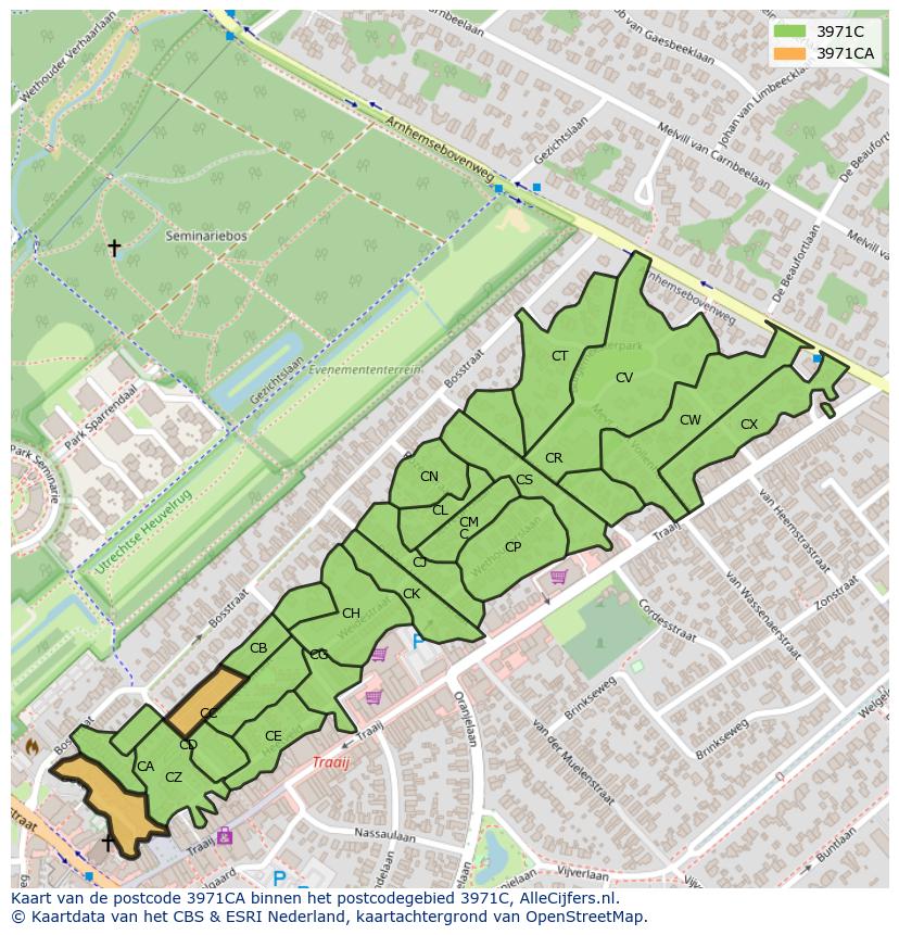 Afbeelding van het postcodegebied 3971 CA op de kaart.