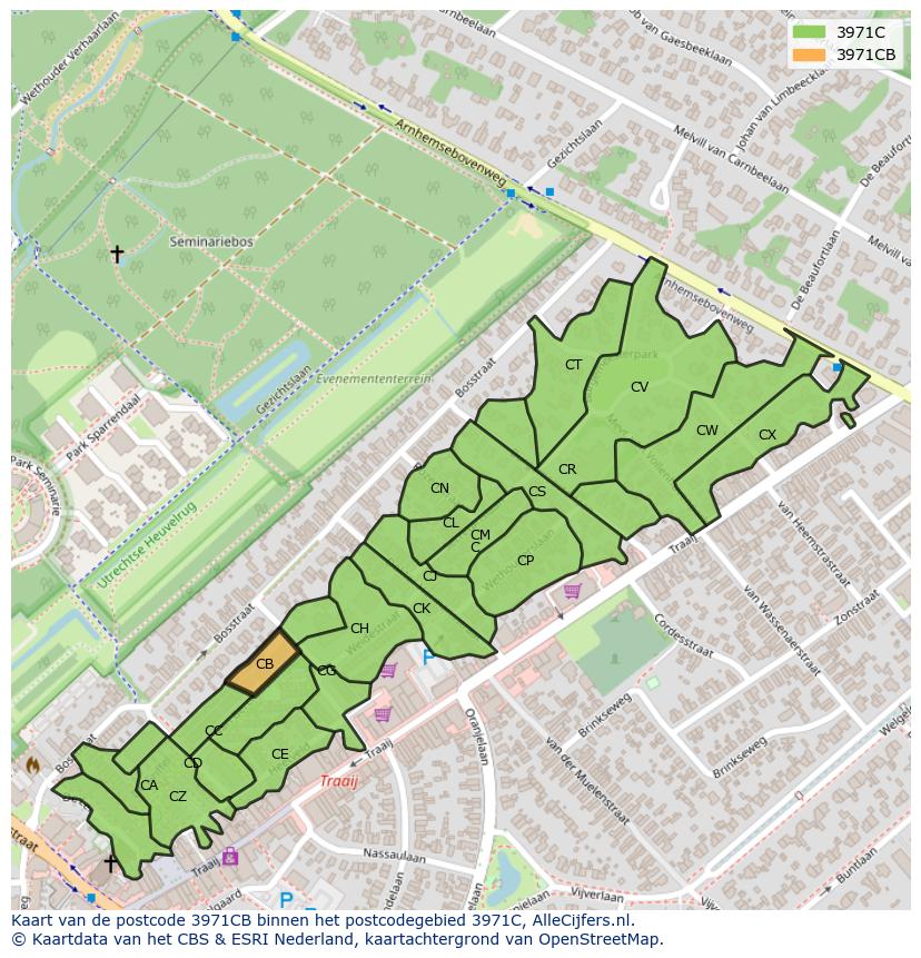 Afbeelding van het postcodegebied 3971 CB op de kaart.