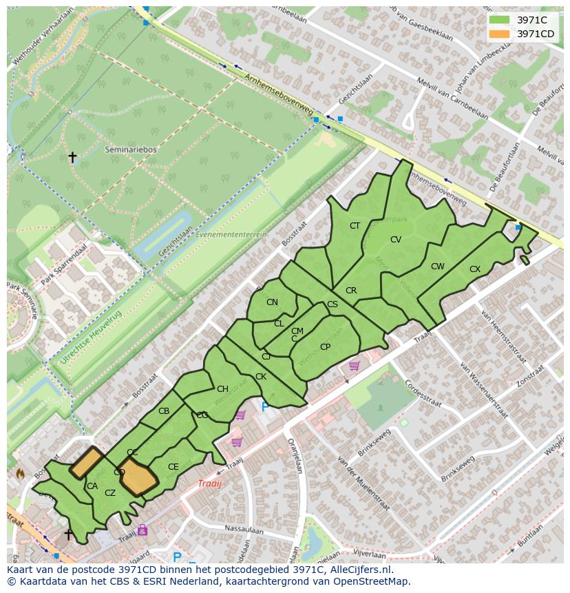 Afbeelding van het postcodegebied 3971 CD op de kaart.