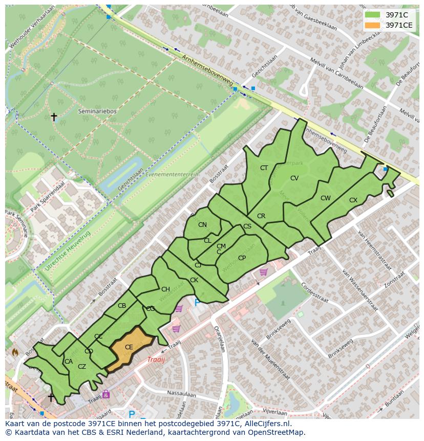 Afbeelding van het postcodegebied 3971 CE op de kaart.