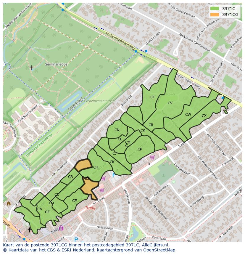Afbeelding van het postcodegebied 3971 CG op de kaart.