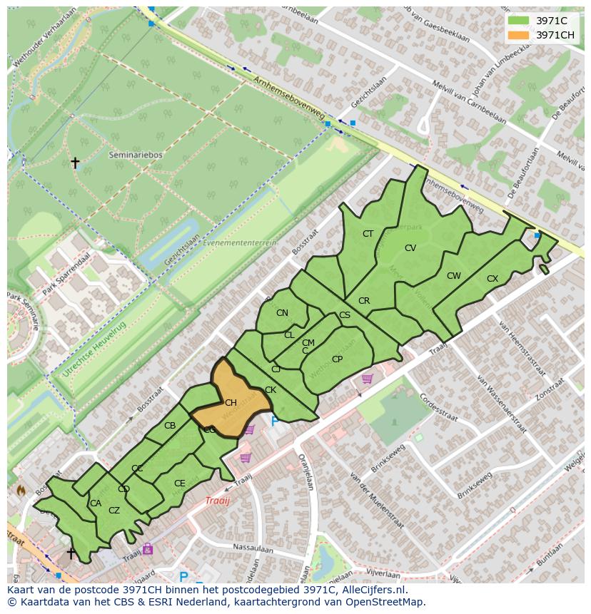 Afbeelding van het postcodegebied 3971 CH op de kaart.