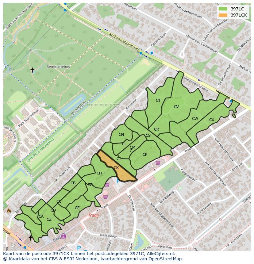 Afbeelding van het postcodegebied 3971 CK op de kaart.