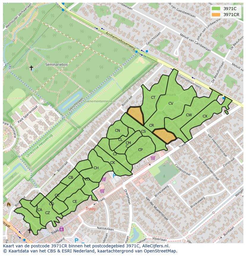 Afbeelding van het postcodegebied 3971 CR op de kaart.
