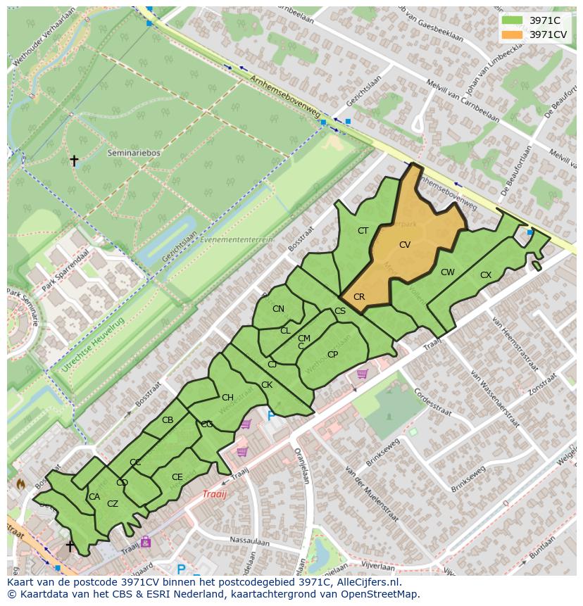 Afbeelding van het postcodegebied 3971 CV op de kaart.