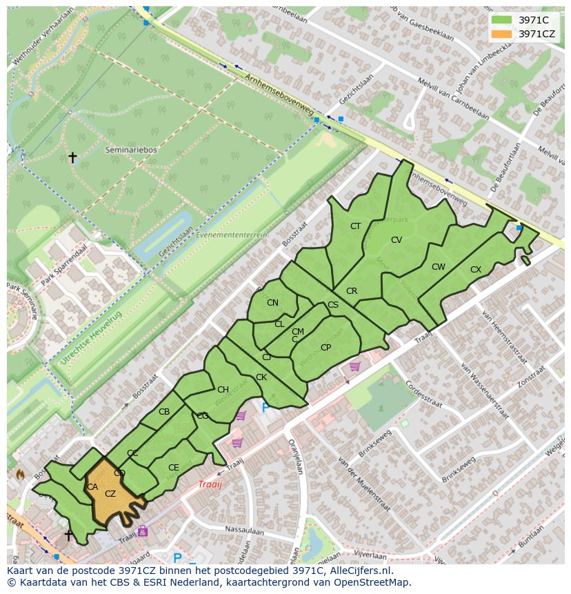 Afbeelding van het postcodegebied 3971 CZ op de kaart.