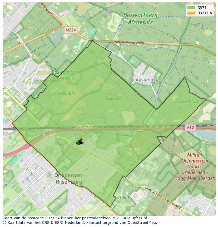 Afbeelding van het postcodegebied 3971 DA op de kaart.