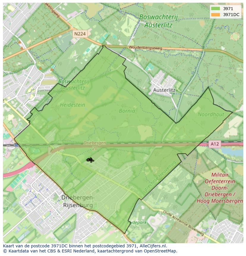Afbeelding van het postcodegebied 3971 DC op de kaart.