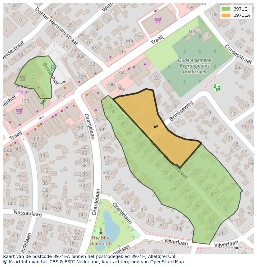 Afbeelding van het postcodegebied 3971 EA op de kaart.