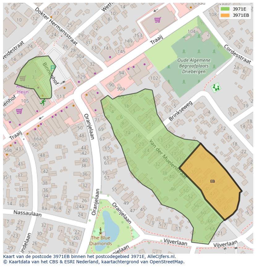 Afbeelding van het postcodegebied 3971 EB op de kaart.
