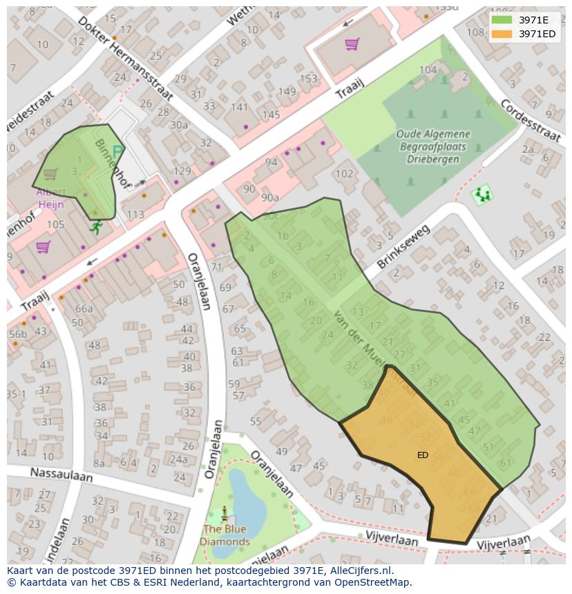 Afbeelding van het postcodegebied 3971 ED op de kaart.