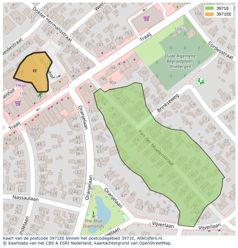 Afbeelding van het postcodegebied 3971 EE op de kaart.