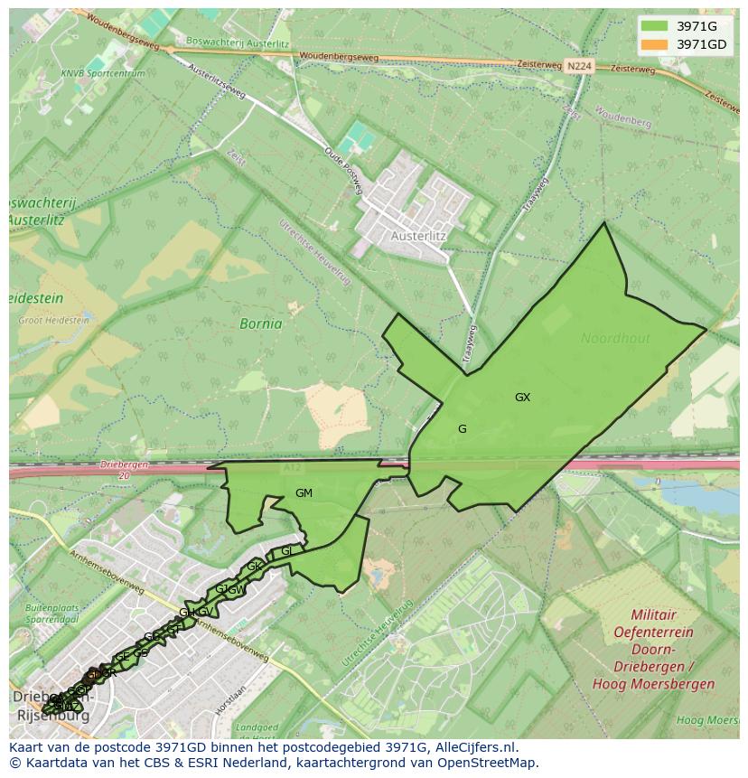 Afbeelding van het postcodegebied 3971 GD op de kaart.