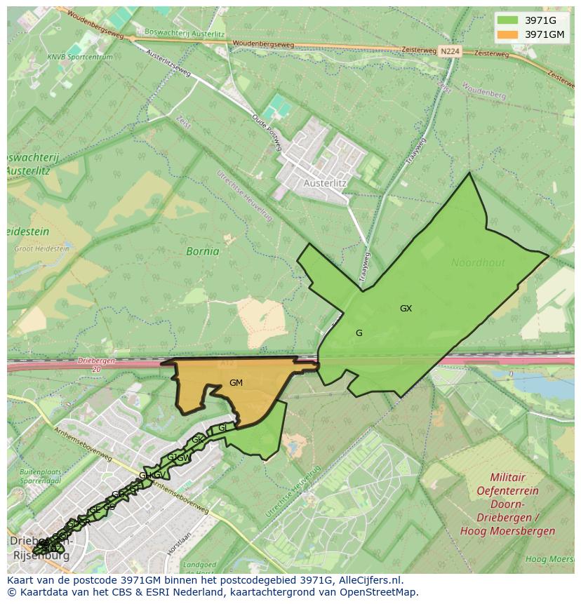 Afbeelding van het postcodegebied 3971 GM op de kaart.