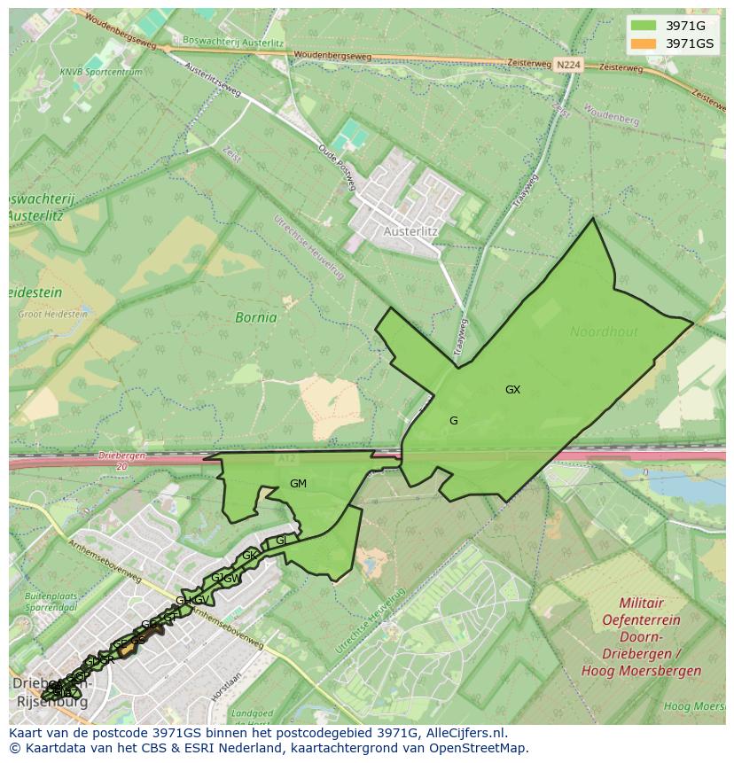Afbeelding van het postcodegebied 3971 GS op de kaart.