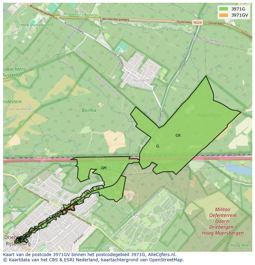 Afbeelding van het postcodegebied 3971 GV op de kaart.