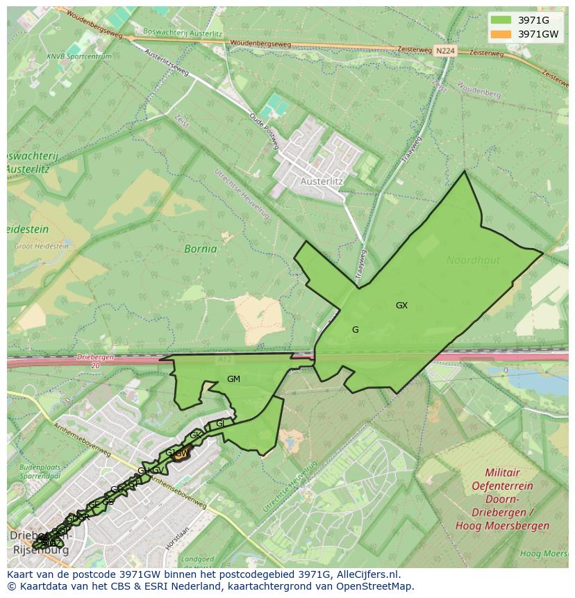 Afbeelding van het postcodegebied 3971 GW op de kaart.