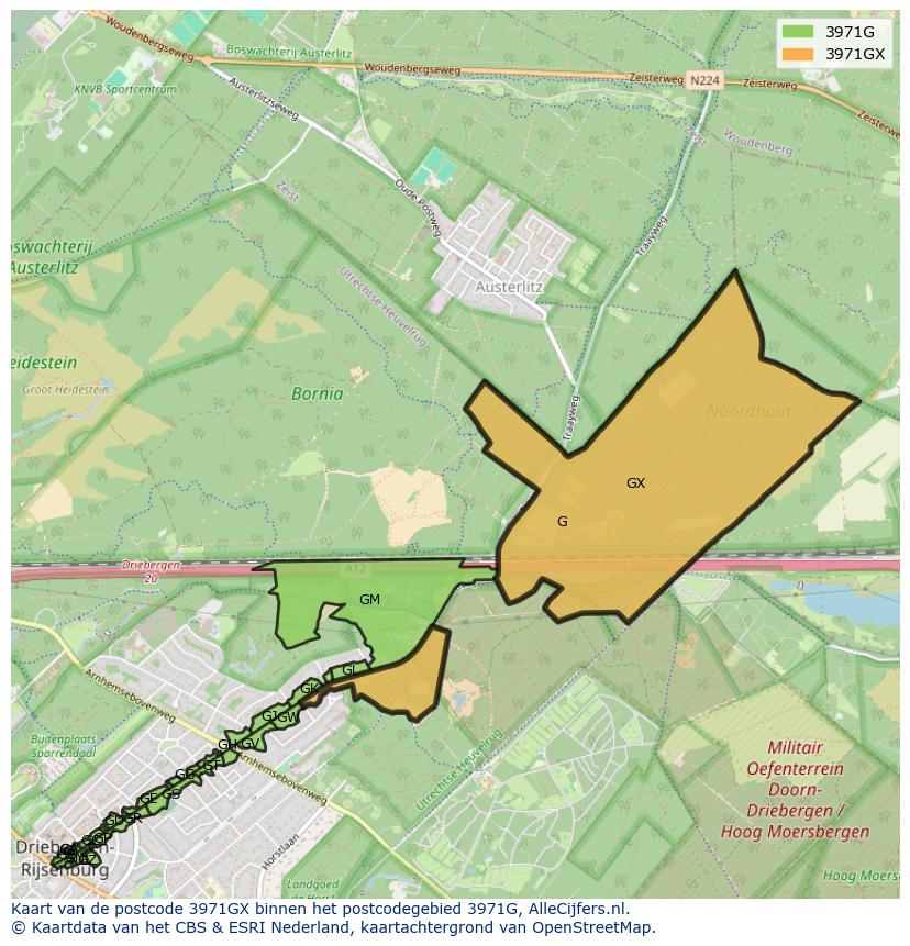Afbeelding van het postcodegebied 3971 GX op de kaart.