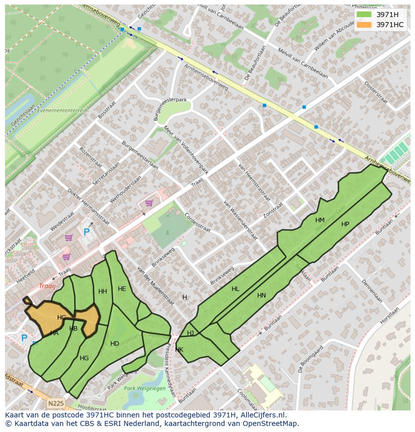 Afbeelding van het postcodegebied 3971 HC op de kaart.