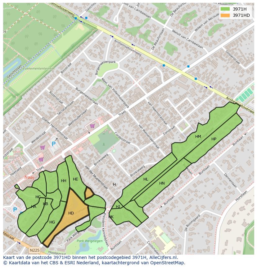 Afbeelding van het postcodegebied 3971 HD op de kaart.