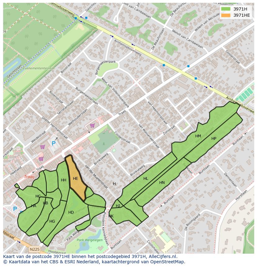 Afbeelding van het postcodegebied 3971 HE op de kaart.