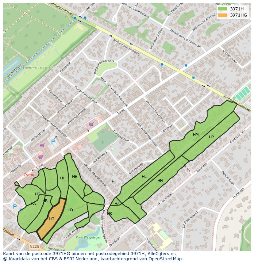 Afbeelding van het postcodegebied 3971 HG op de kaart.