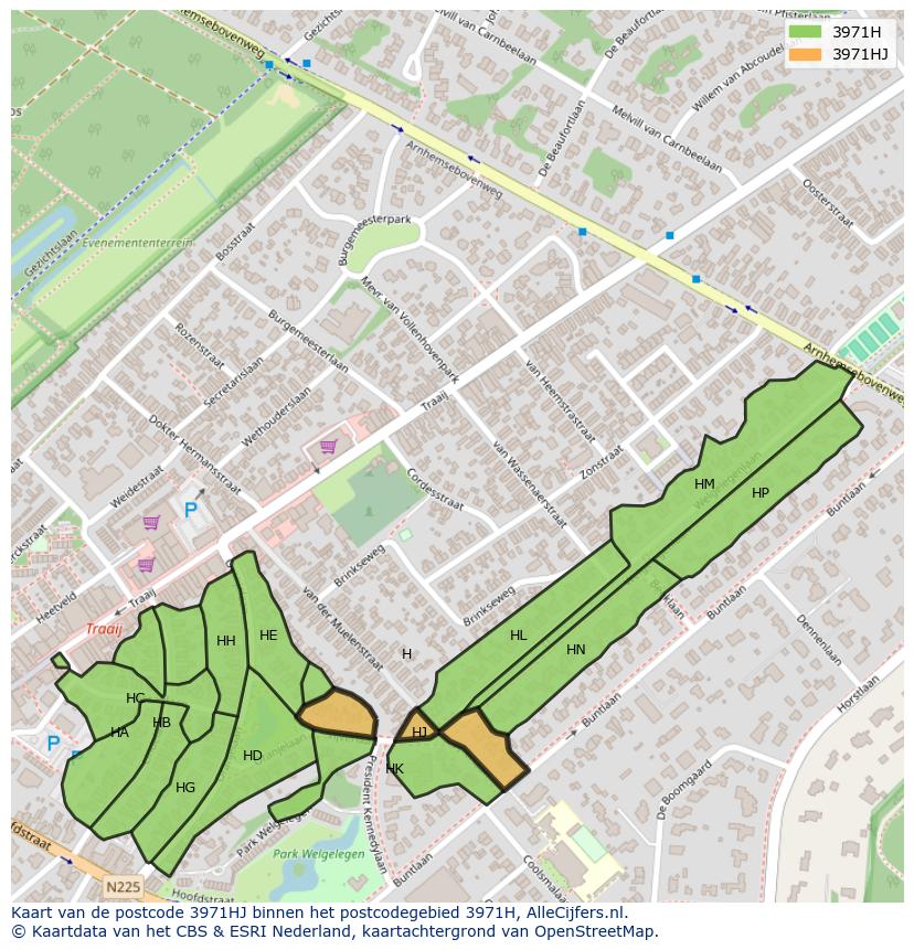 Afbeelding van het postcodegebied 3971 HJ op de kaart.