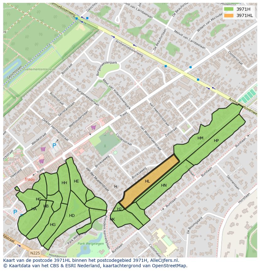 Afbeelding van het postcodegebied 3971 HL op de kaart.