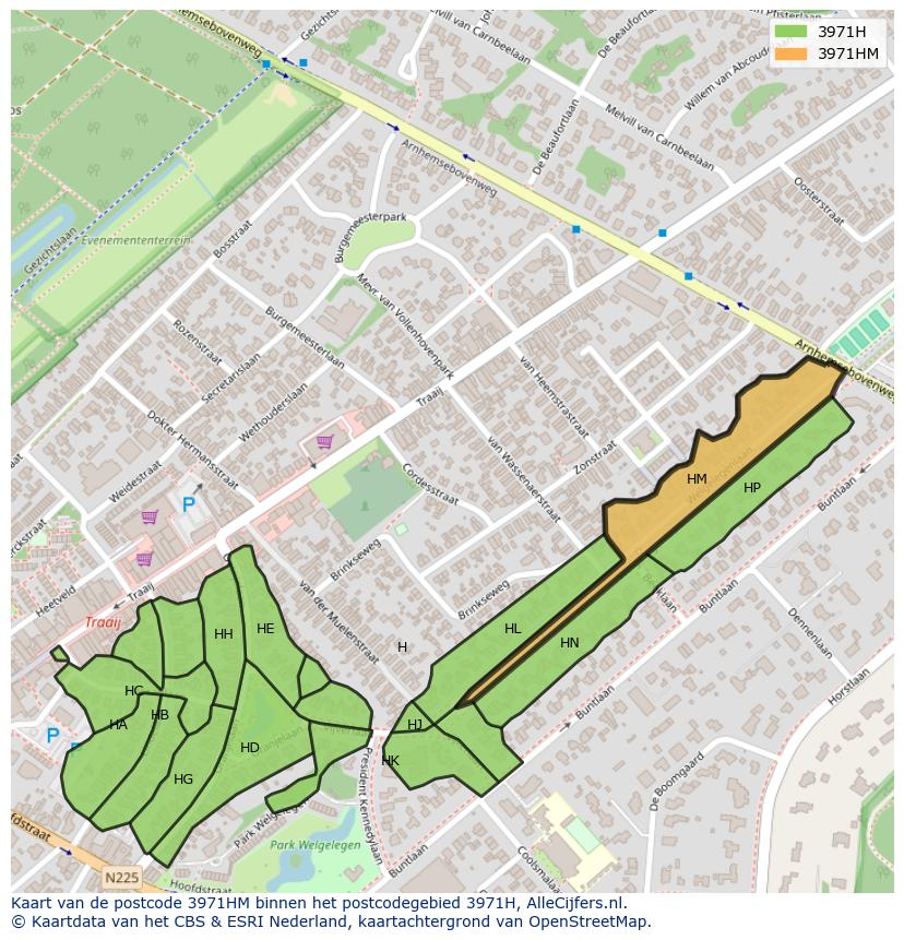 Afbeelding van het postcodegebied 3971 HM op de kaart.
