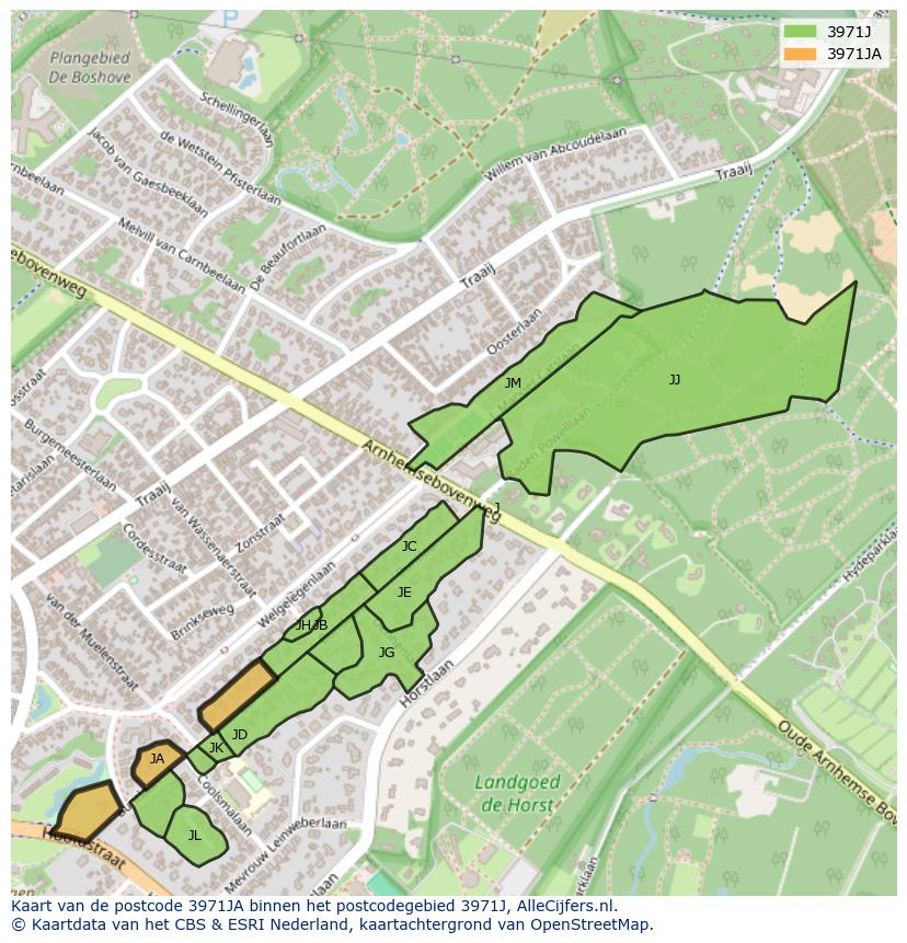 Afbeelding van het postcodegebied 3971 JA op de kaart.