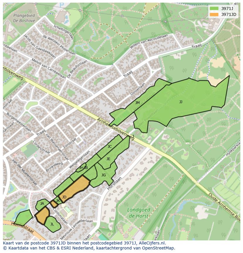 Afbeelding van het postcodegebied 3971 JD op de kaart.