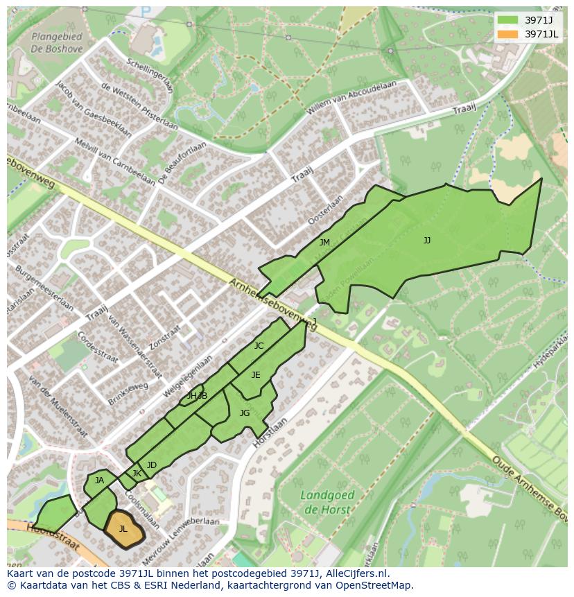 Afbeelding van het postcodegebied 3971 JL op de kaart.