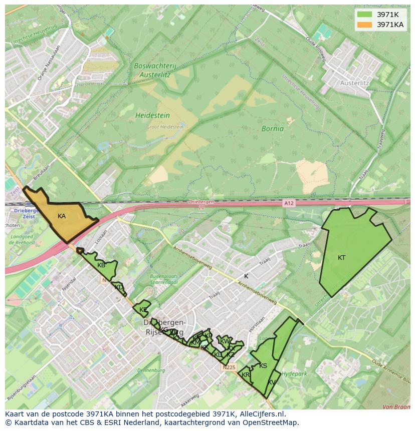 Afbeelding van het postcodegebied 3971 KA op de kaart.