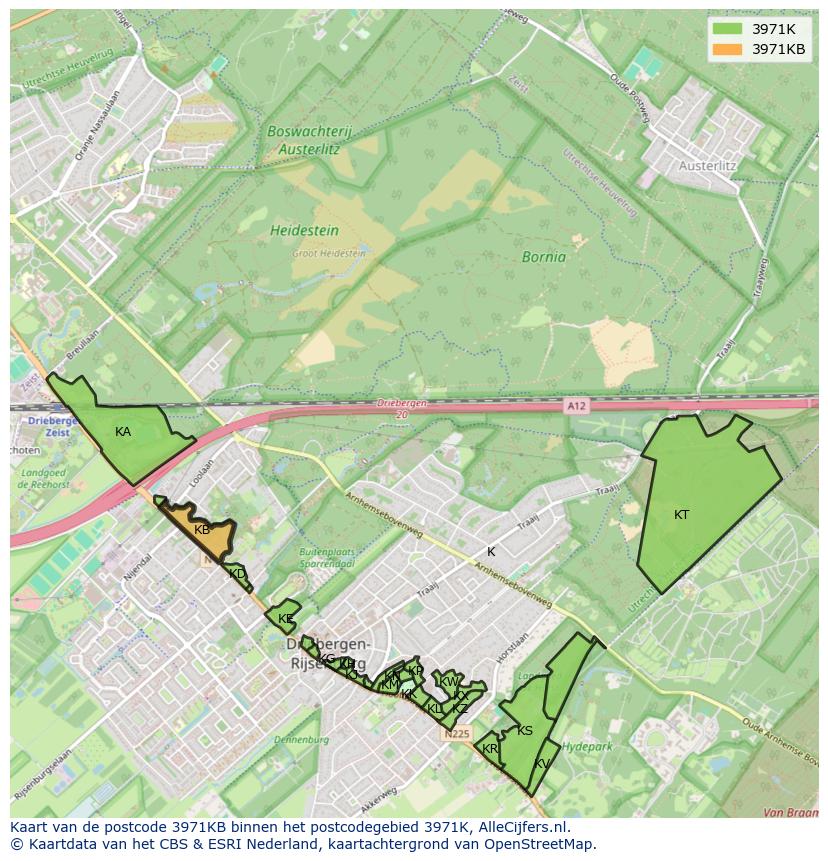 Afbeelding van het postcodegebied 3971 KB op de kaart.