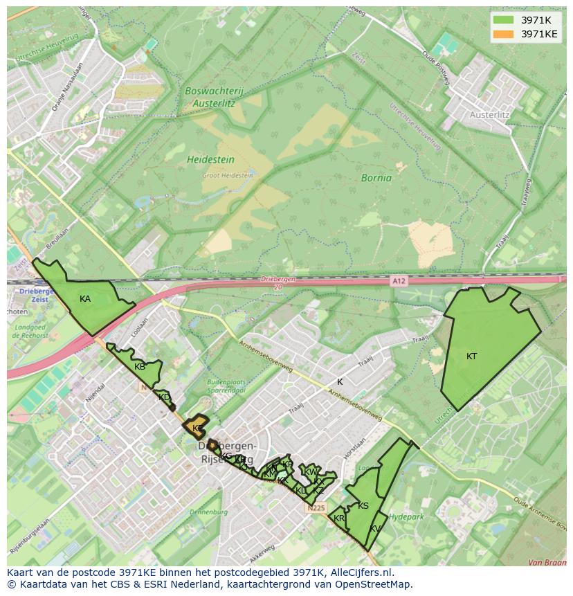 Afbeelding van het postcodegebied 3971 KE op de kaart.