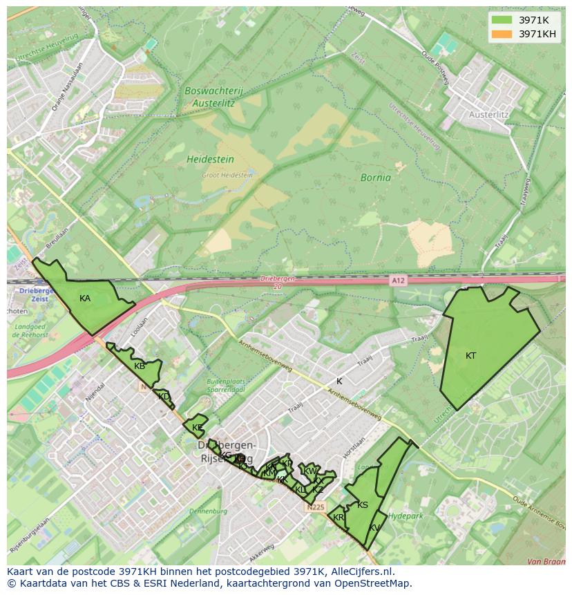 Afbeelding van het postcodegebied 3971 KH op de kaart.
