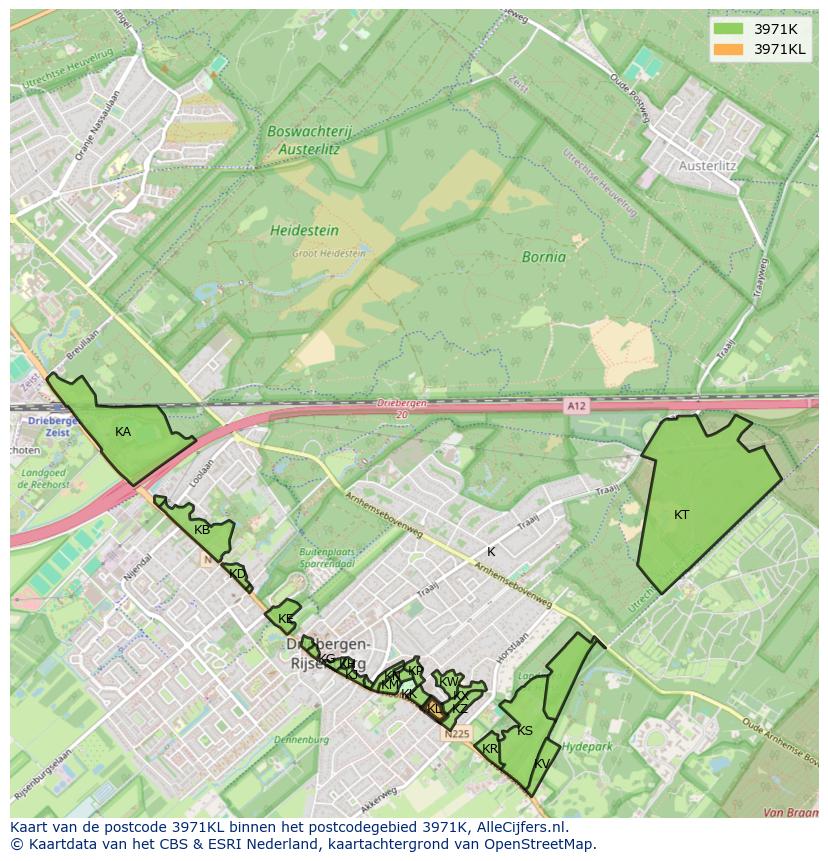 Afbeelding van het postcodegebied 3971 KL op de kaart.