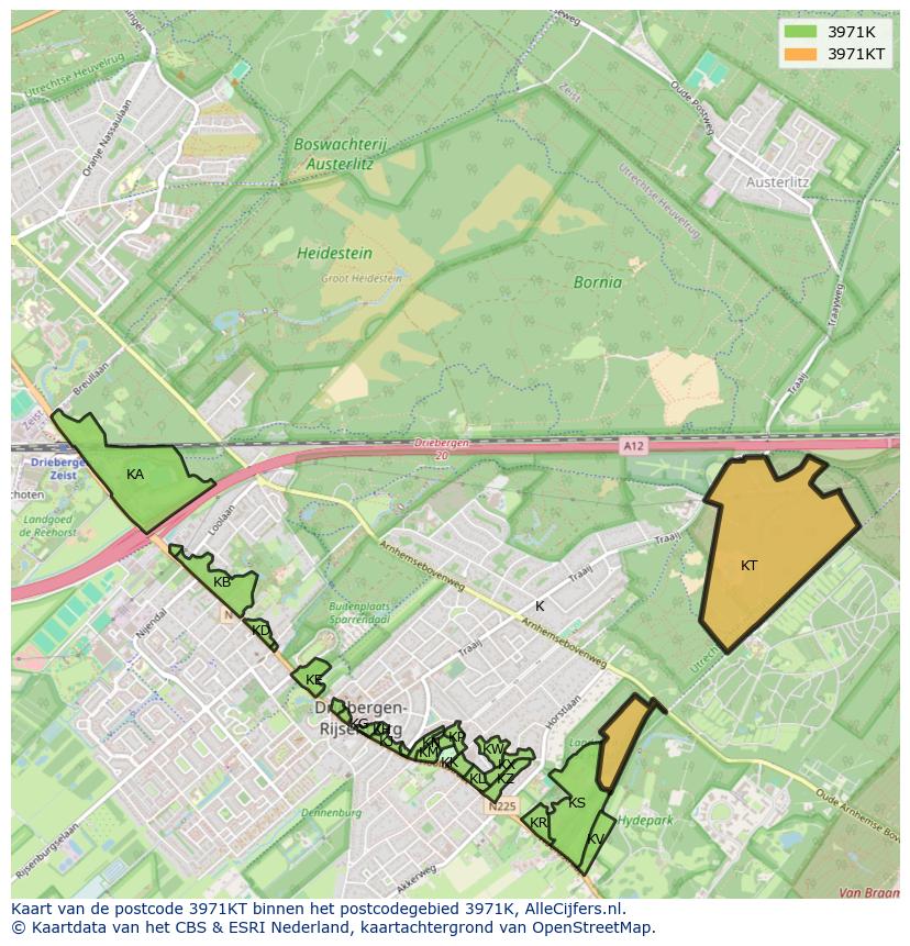 Afbeelding van het postcodegebied 3971 KT op de kaart.