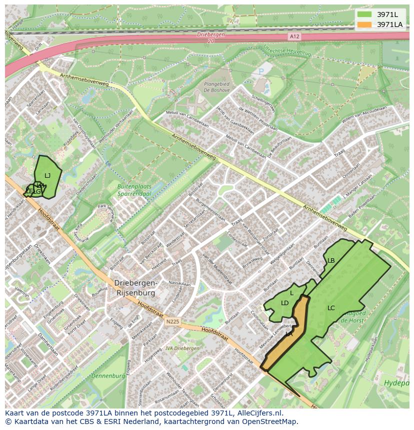 Afbeelding van het postcodegebied 3971 LA op de kaart.