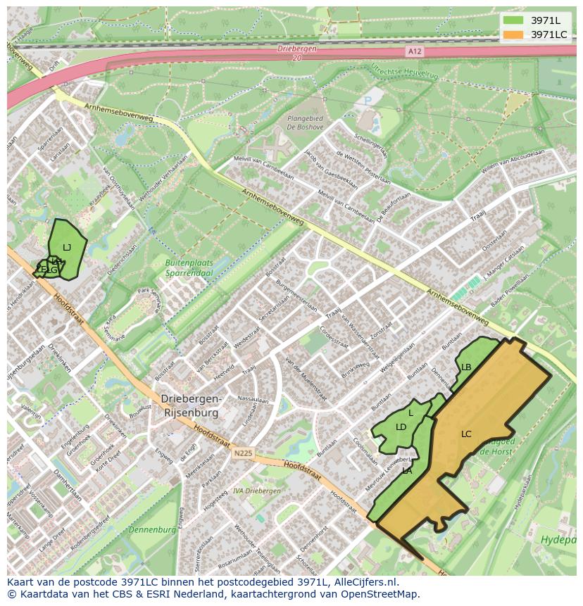 Afbeelding van het postcodegebied 3971 LC op de kaart.