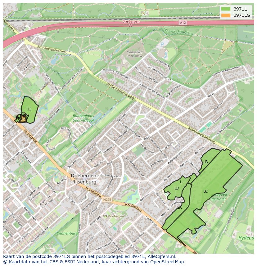 Afbeelding van het postcodegebied 3971 LG op de kaart.