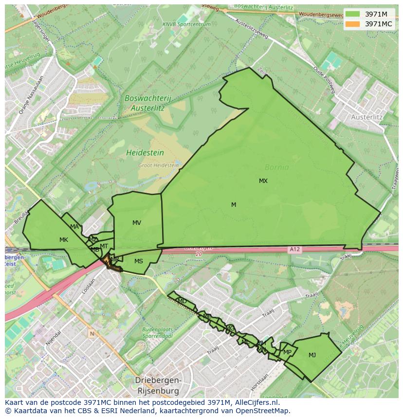 Afbeelding van het postcodegebied 3971 MC op de kaart.