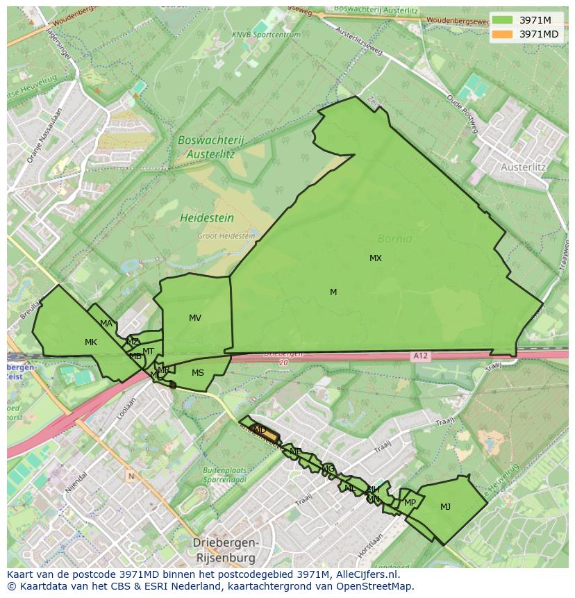 Afbeelding van het postcodegebied 3971 MD op de kaart.