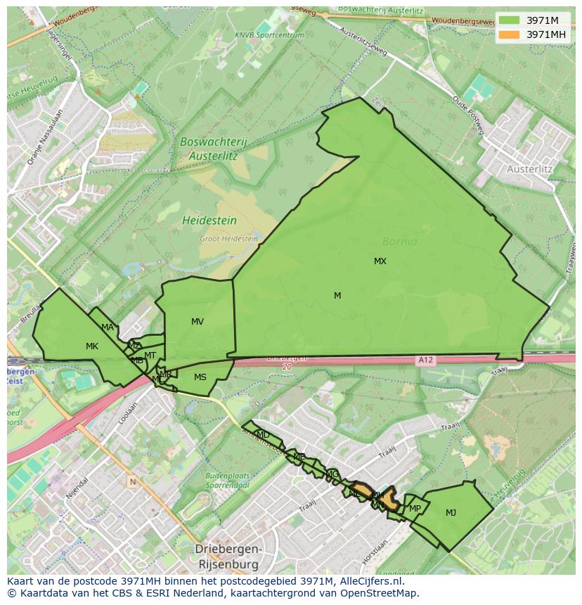 Afbeelding van het postcodegebied 3971 MH op de kaart.