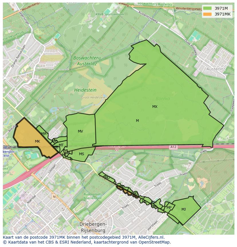 Afbeelding van het postcodegebied 3971 MK op de kaart.