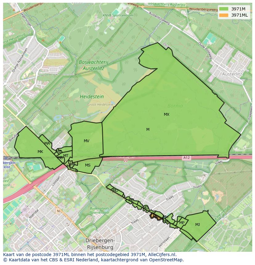 Afbeelding van het postcodegebied 3971 ML op de kaart.