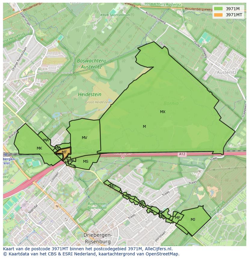 Afbeelding van het postcodegebied 3971 MT op de kaart.