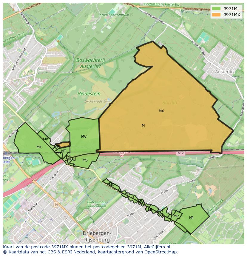Afbeelding van het postcodegebied 3971 MX op de kaart.