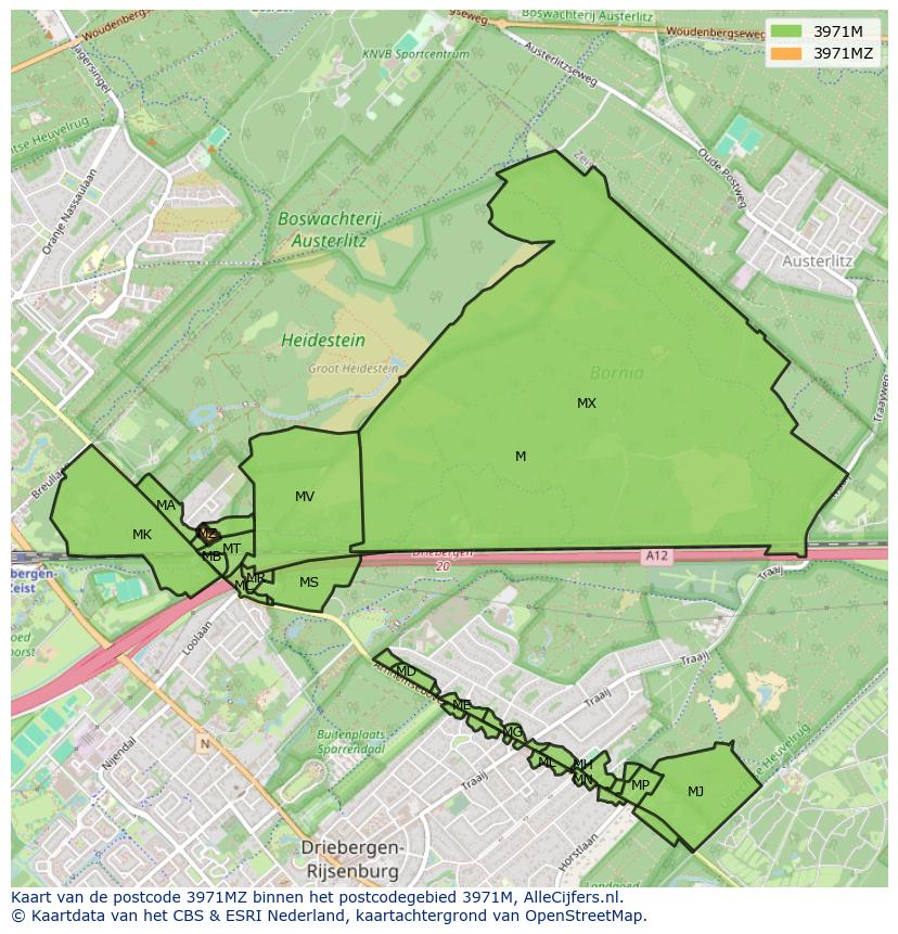 Afbeelding van het postcodegebied 3971 MZ op de kaart.