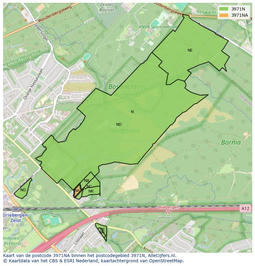 Afbeelding van het postcodegebied 3971 NA op de kaart.